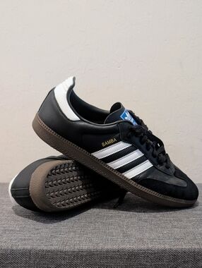Men's adidas Samba OG Shoes Black with White Stripes Size 14